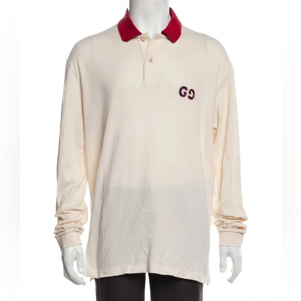 Gucci Cream Polo Shirt with Red Collar‎